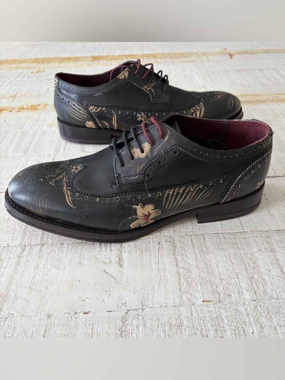 Ted Baker Chorlten Oxford Shoes‎ NEW Men’s size 8 EU 41 Black Leather Floral